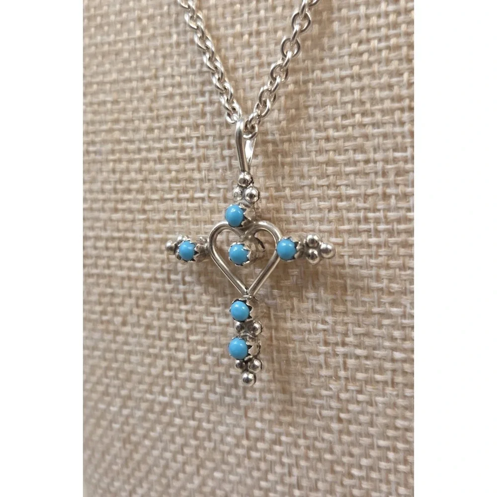 Cynthia Elliot Sterling Silver 2 Sided Turquoise Red Coral Heart Cross Necklace